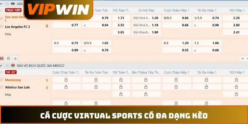 Thể thao VIPWIN 3 Cá cược Virtual Sports có đa dạng kèo
